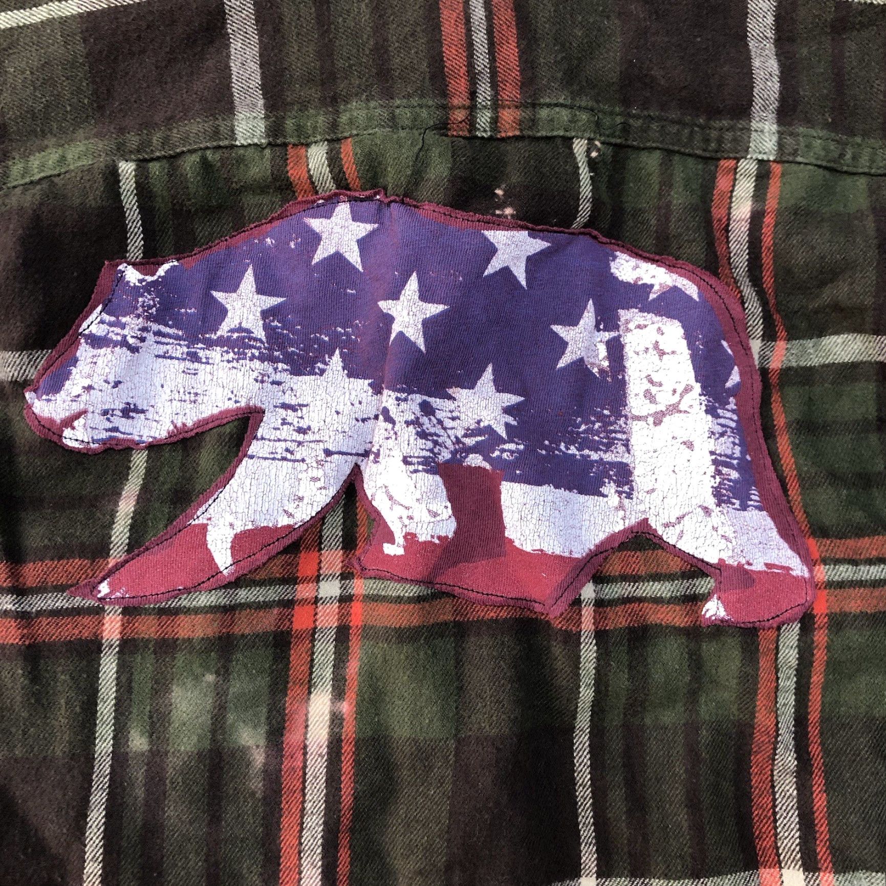 George George Shirt Mens Medium Green Flannel Plaid California Flag Tie Dye Acid Wash Button-Up Size US M / EU 48-50 / 2 - 2 Thumbnail