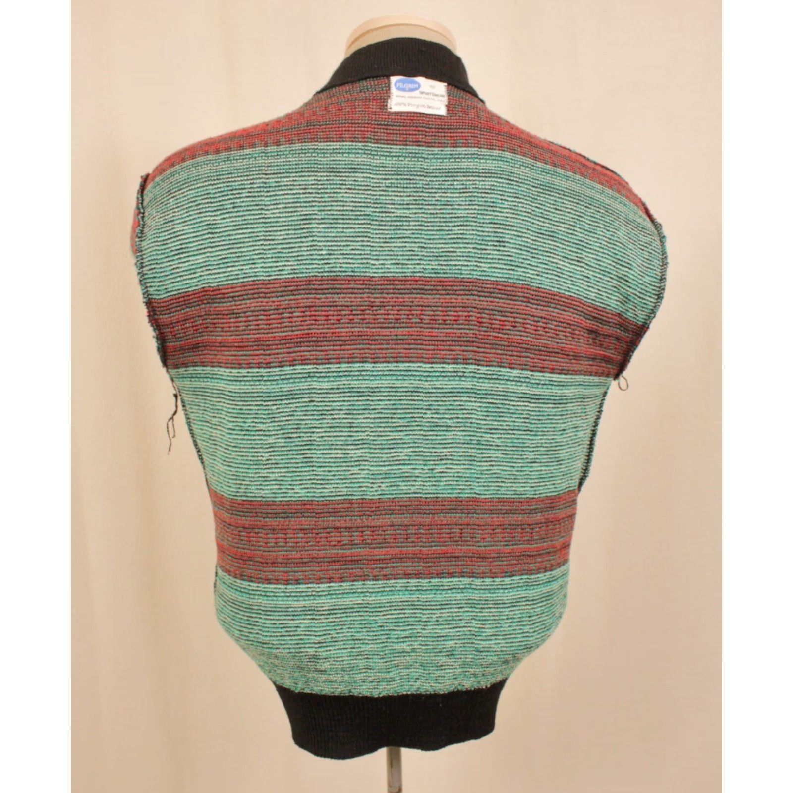 Vintage VTG Pilgrim 60s Sweater Shirt Mens Wool Pullover Size M Black Green Red Decade 1960s Casual Measurements Included Size US M / EU 48-50 / 2 - 3 Thumbnail