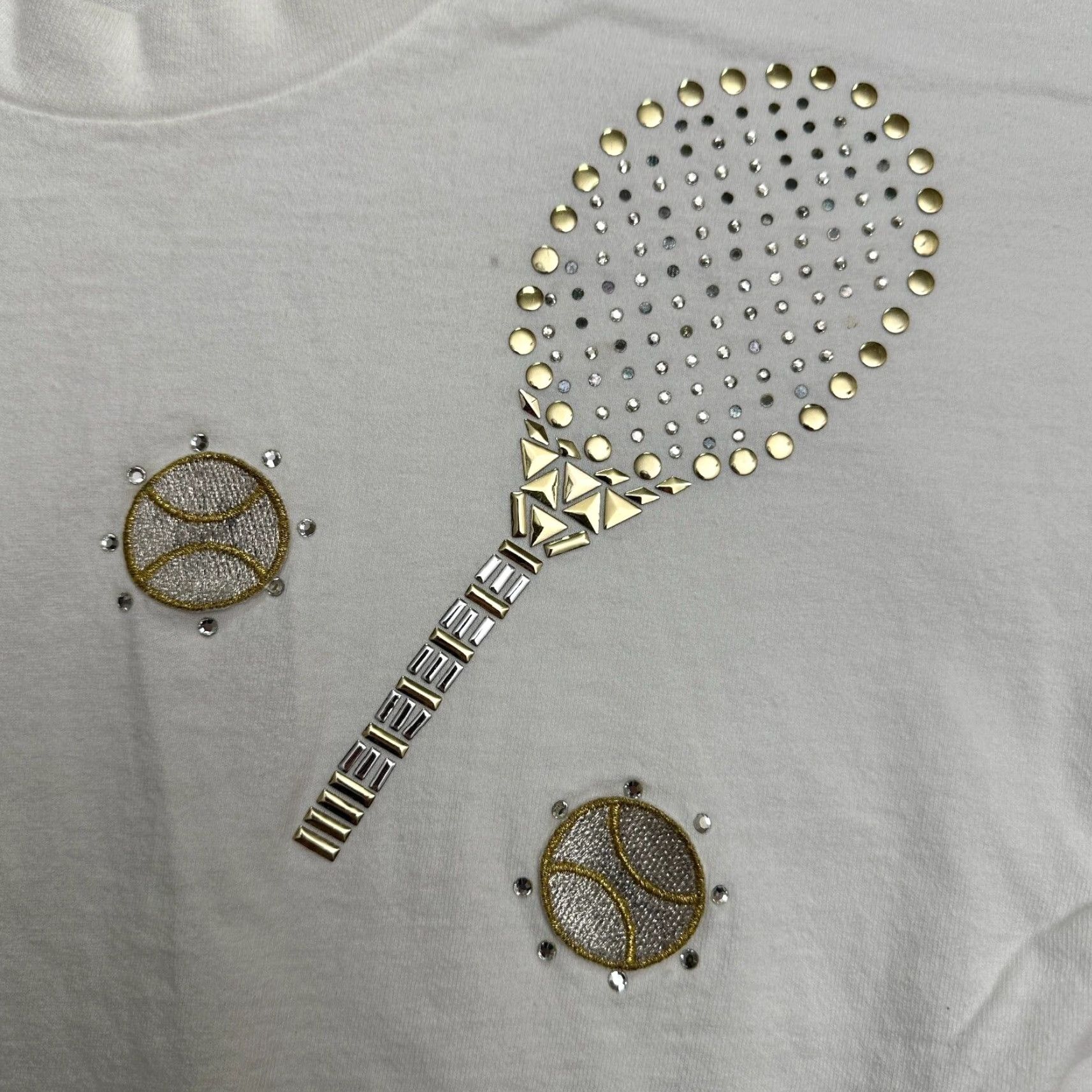 Bob Mackie Bob Mackie T-Shirt Womens Medium White Crew Neck Short Sleeve Beaded Embroidered Size M / US 6-8 / IT 42-44 - 4 Thumbnail