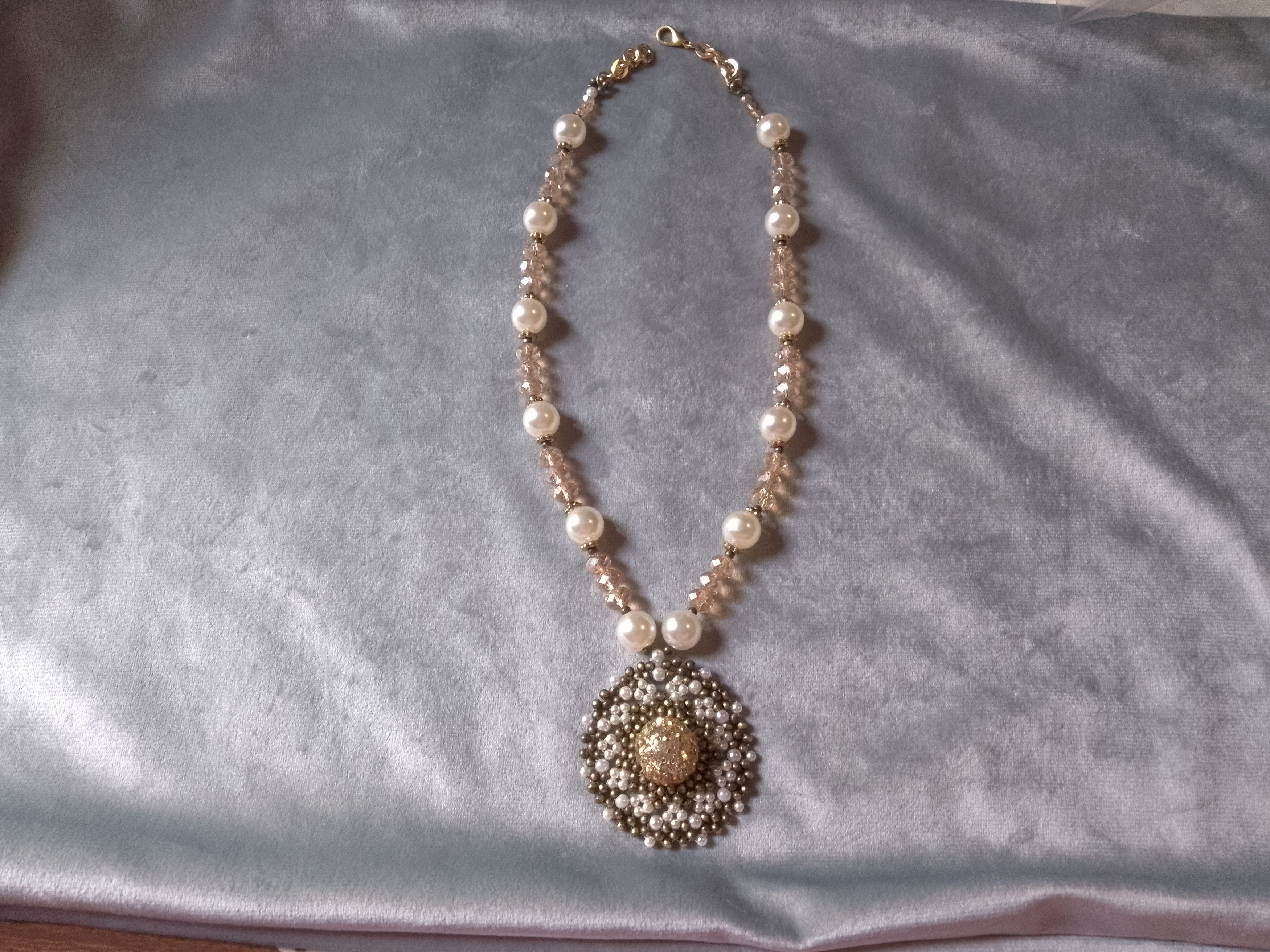 Handmade Necklace.Long Vintage style. Crystal Pearls beaded Pendant Size ONE SIZE - 10 Thumbnail