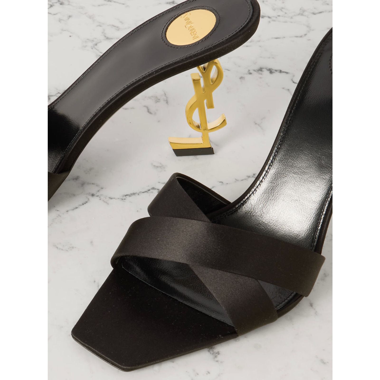 Yves Saint Laurent Saint Laurent Opyum 85 Sandal Black Satin Gold YSL Heel Size US 6 / IT 36 - 11 Thumbnail