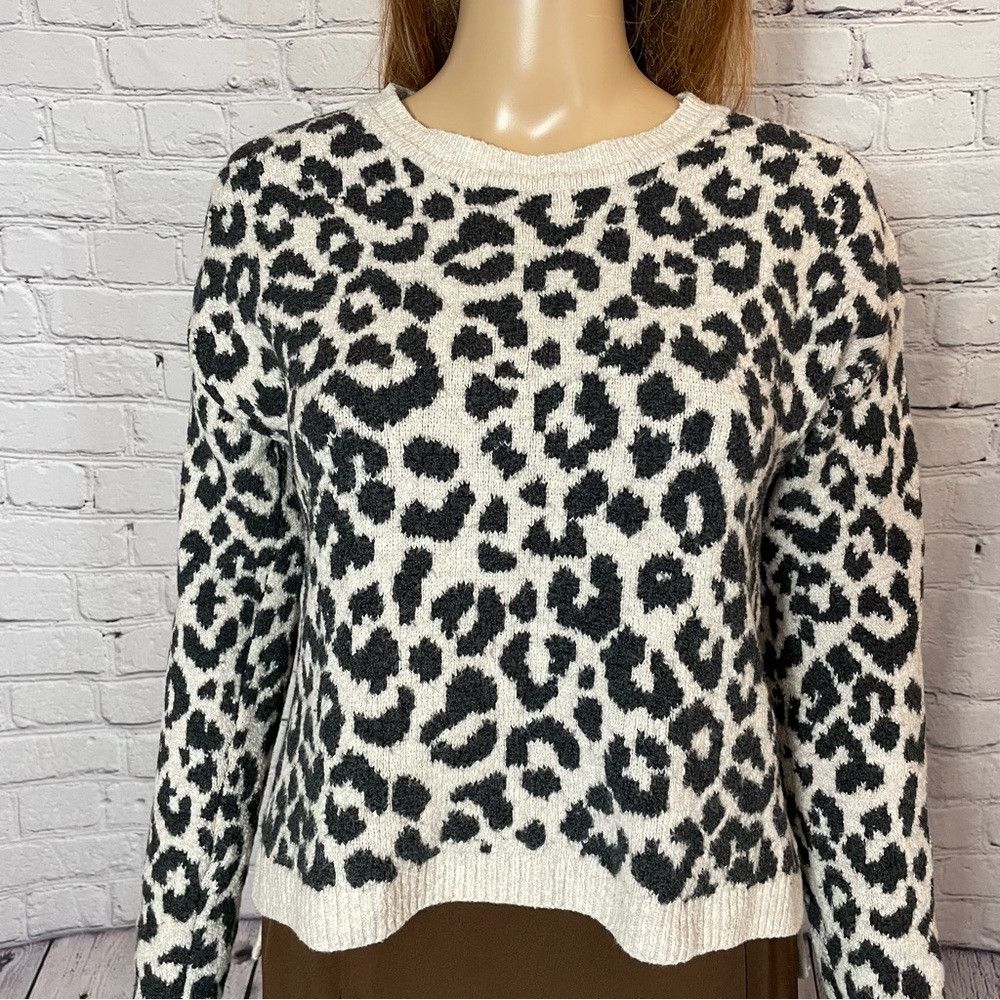 Other Yes Lola Leopard Print Cotton Blend Long Sleeve Cropped Swe Size XS / US 0-2 / IT 36-38 - 2 Thumbnail