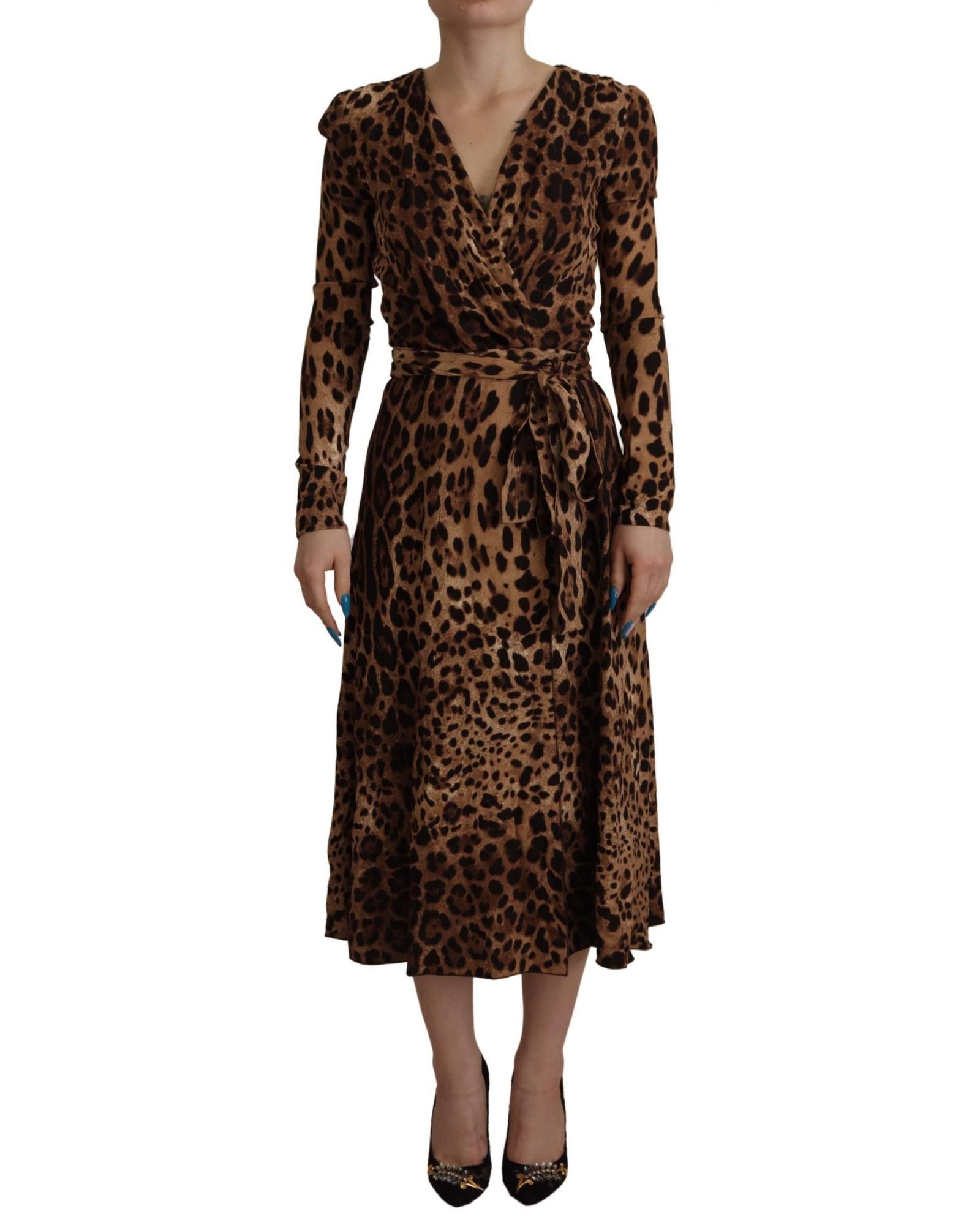 image of Dolce Gabbana Leopard Print Wrap Maxi Dress in Brown, Women's (Size XS)