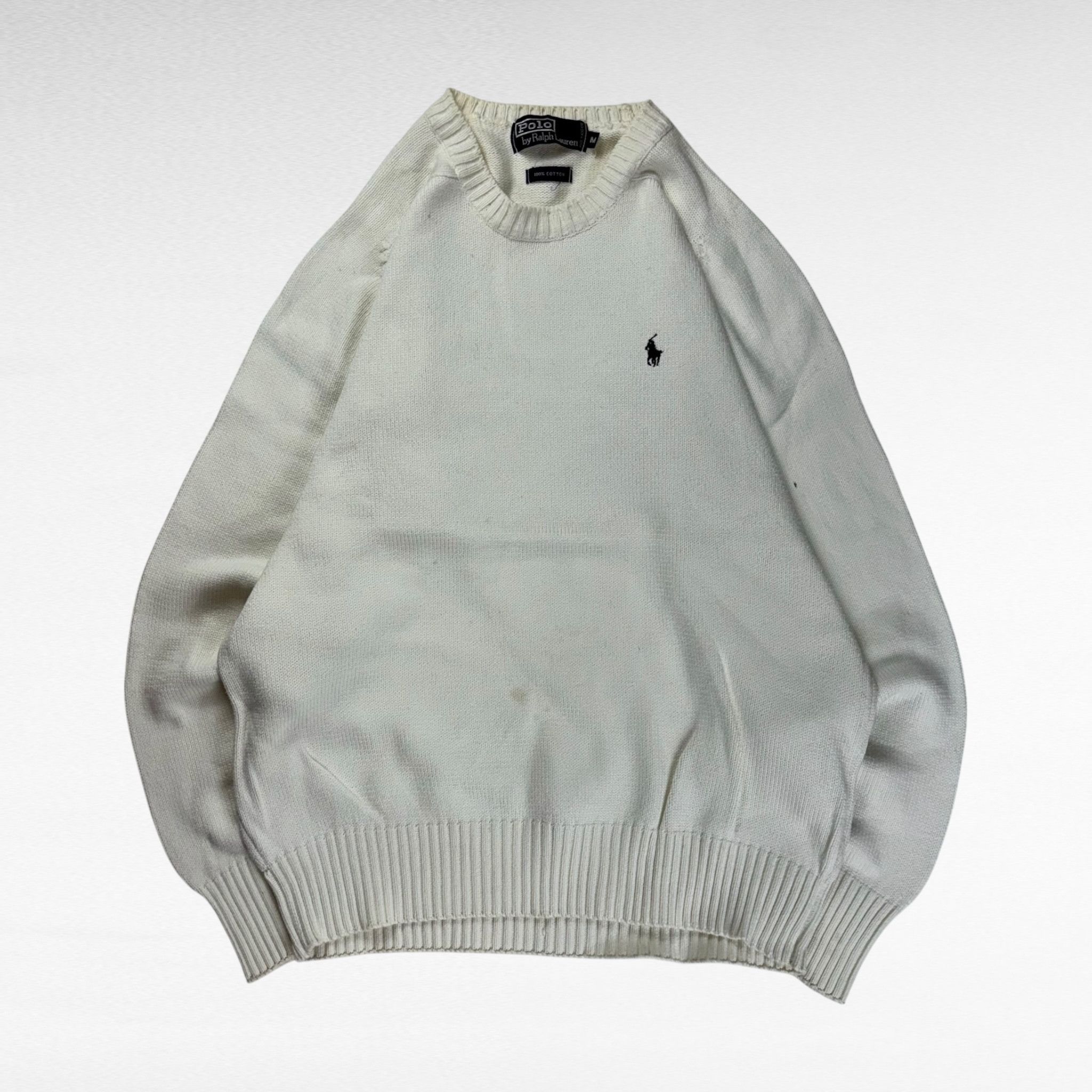 Vintage POLO by Ralph Lauren 90s Cotton Knit Sweater White Size M 