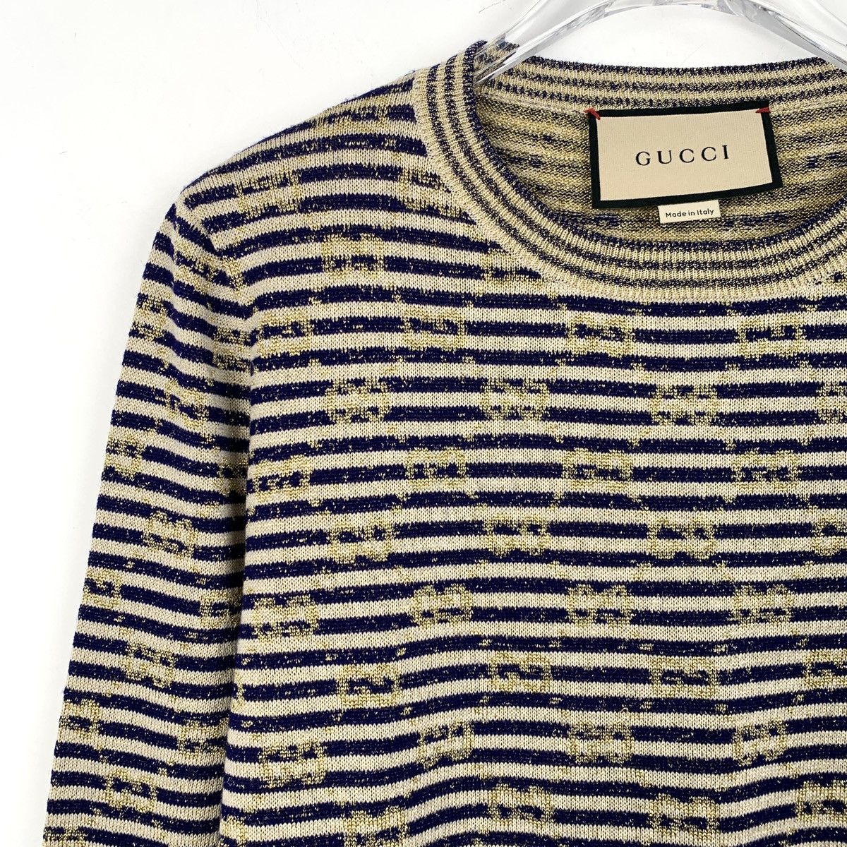 Gucci Gucci Striped Logo All Over Print Long Sleeve Knit Top K26WX Size M / US 6-8 / IT 42-44 - 3 Thumbnail