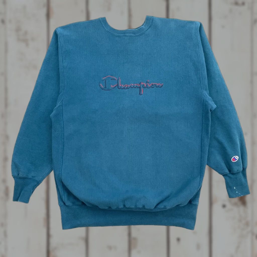 Champion VINTAGE Champion Reverse Weave Sweatshirt XL/XXL Spellout Blue Mens Pullover Reversible Sweatshirt Short Vintage Champion Reverse Weave 2XL Blue Mens Size US XXL / EU 58 / 5 - 1 Thumbnail