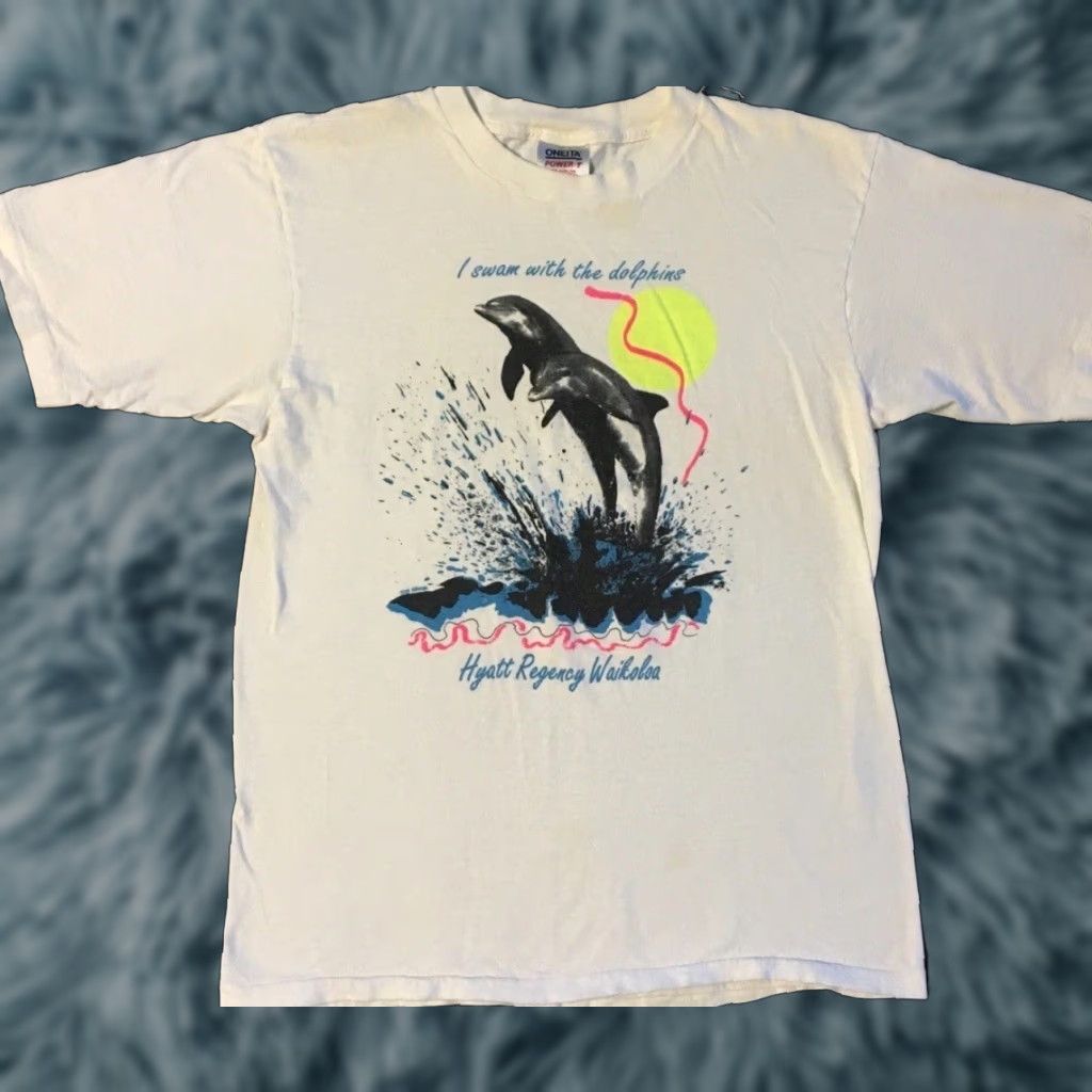 Vintage VINTAGE 80s I Swam With Dolphins Faded Shirt S White Short Sleeve T-Shirt Men Size US S / EU 44-46 / 1 - 1 Thumbnail