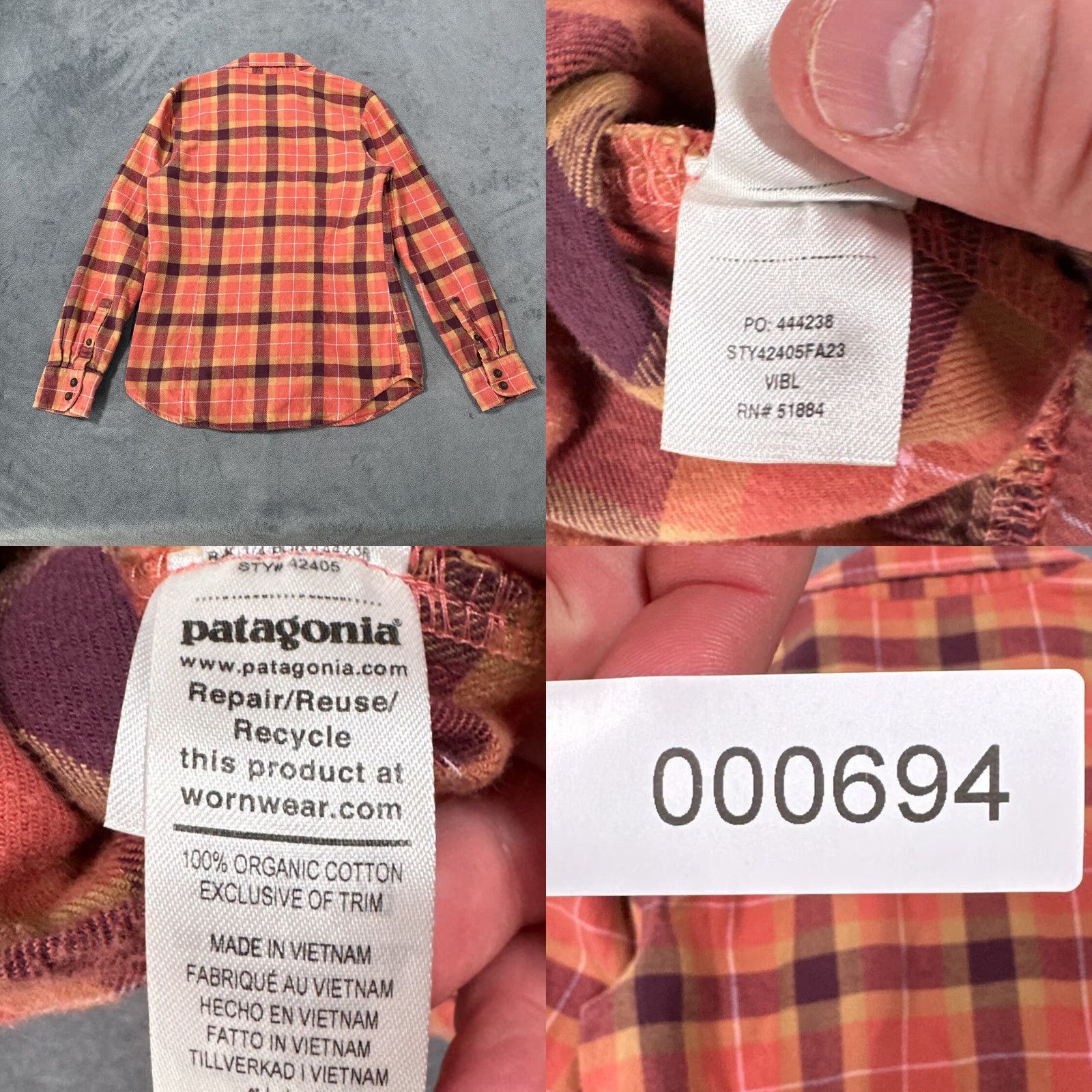 Patagonia Patagonia Fjord Shirt Womens XS Orange Plaid Midweight Organic Cotton Button-Up Long Sleeve Casual Outdoor Classic Mens? Size XS / US 0-2 / IT 36-38 - 8 Thumbnail