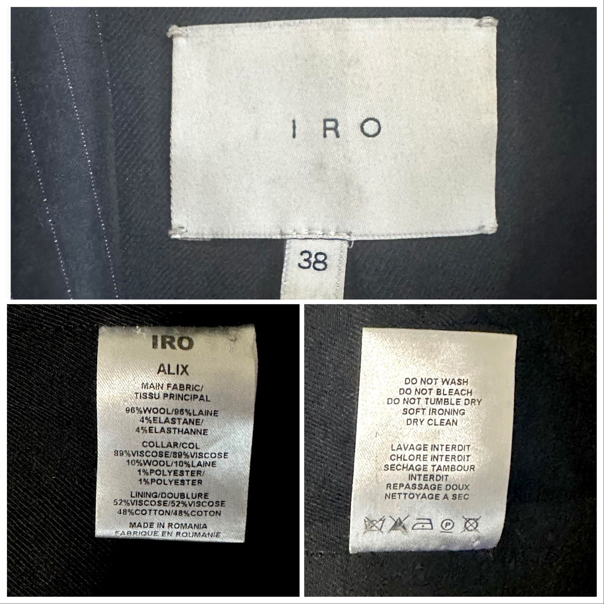 Iro Iro Alix Black Wool Blazer with pin stripe satin collar. 38E Size S / US 4 / IT 40 - 3 Thumbnail