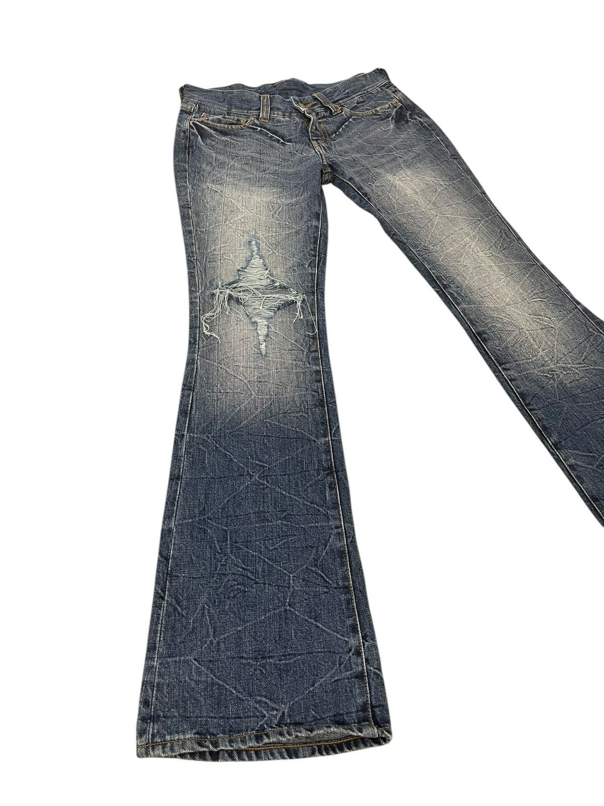 Japanese Brand Flare Jeans Unknown Washed Denim Distress Boot Cut 1🟦1 Size US 29 - 1 Thumbnail