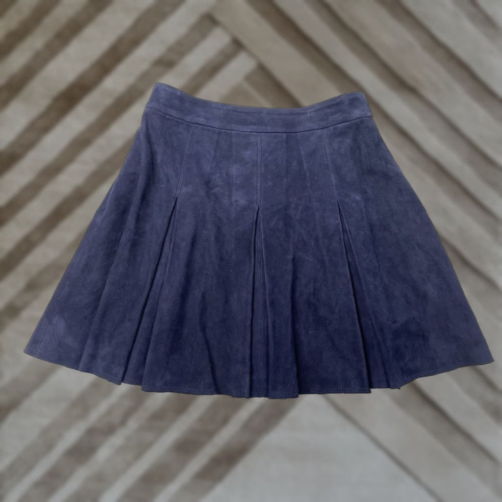 Alice + Olivia Alice + Olivia Skirt Mini Pleated Suede Leather Blue Size 0 Women Short City Vintage No (used) Size 25" / US 0 / IT 36 - 1 Thumbnail