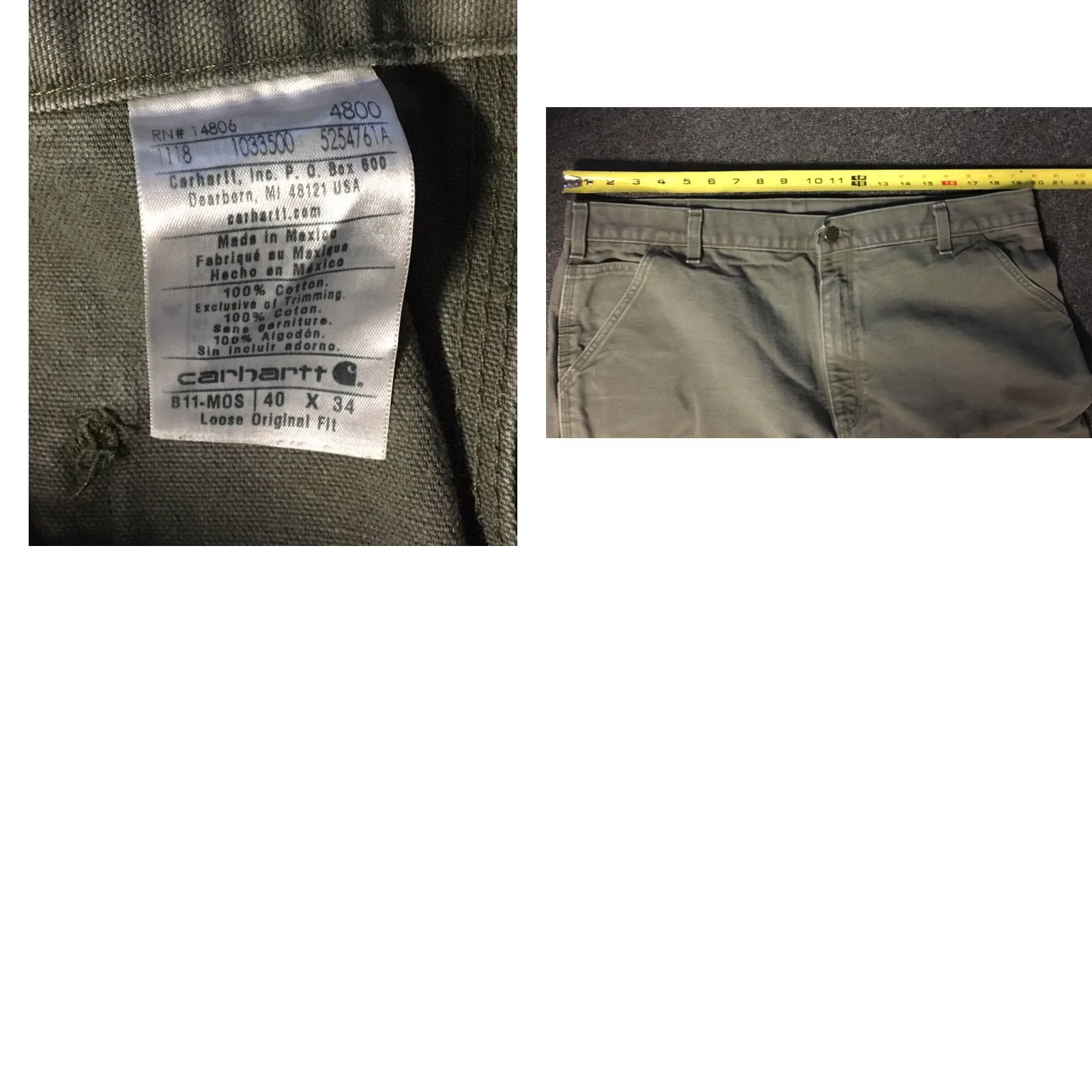 Carhartt VINTAGE Carhartt B11 MOS Faded Distressed Pants 40/34 Grunge Biker Punk Skate Work 90s Mens Pants Green 40 34 Cargo Distressed 90s Carhartt Mens Size US 40 / EU 56 - 8 Thumbnail