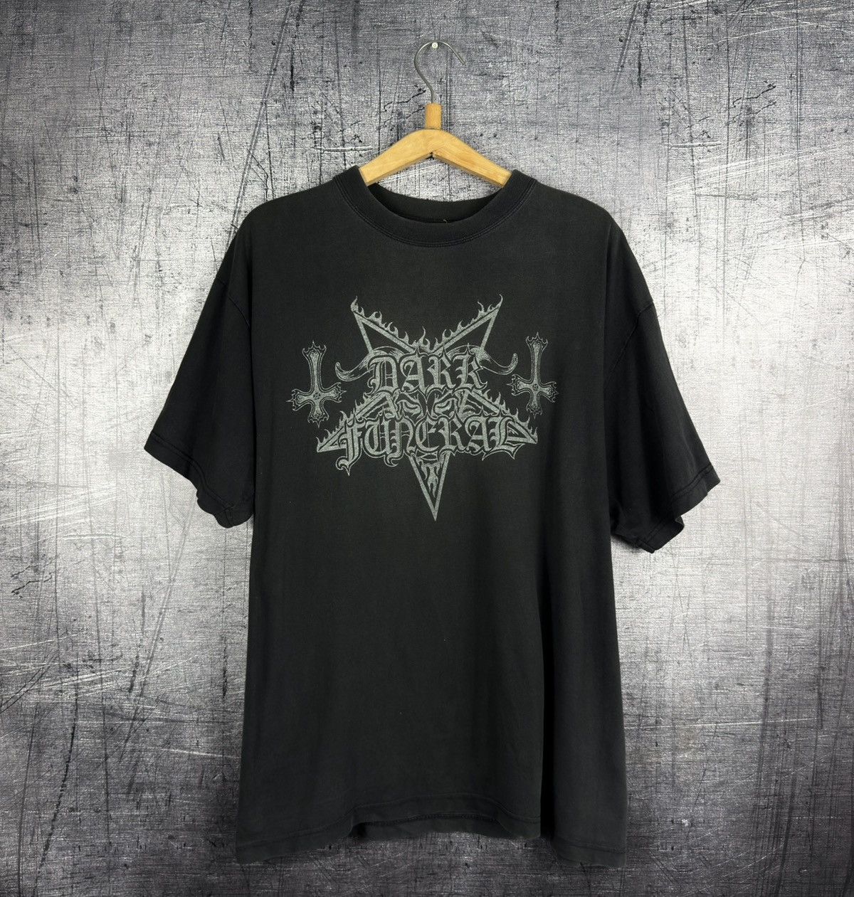 Vintage 90s dark funeral black metal t shirt tee pentagram