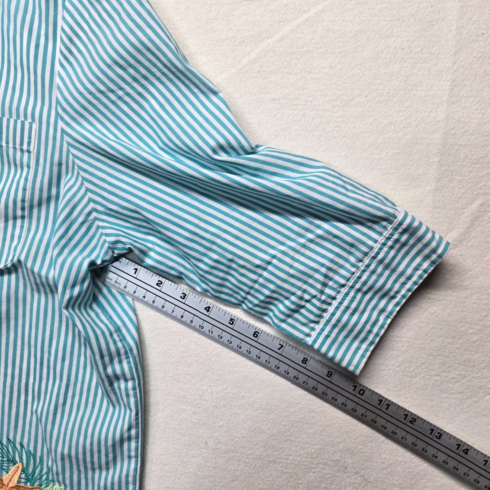 Blair VINTAGE Blair Floral Blue Striped Cotton Button-Up Shirt Women L Summer Spring Fall Embroidered Size L / US 10 / IT 46 - 6 Thumbnail