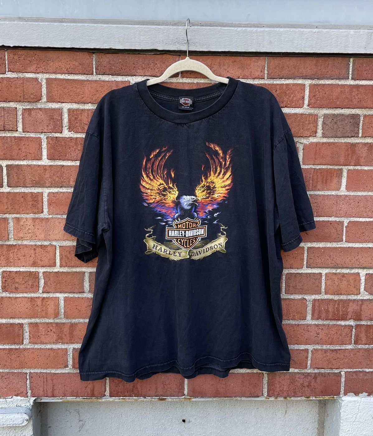 Harley Davidson 90s Harley Davidson Motorcycles Flaming Eagle T Shirt Size US XL / EU 56 / 4 - 1 Thumbnail
