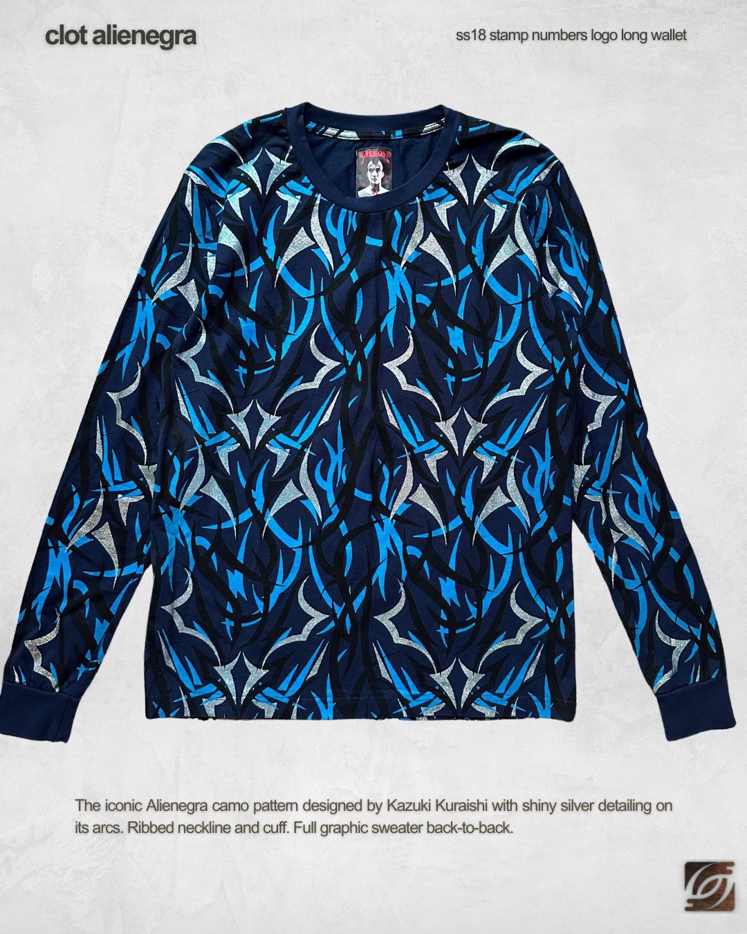 CLOT × Kazuki Kuraishi Blue Egra Alienegra FW17 Silver Detail Graffiti LS Shirt Size US M / EU 48-50 / 2 - 1 Thumbnail