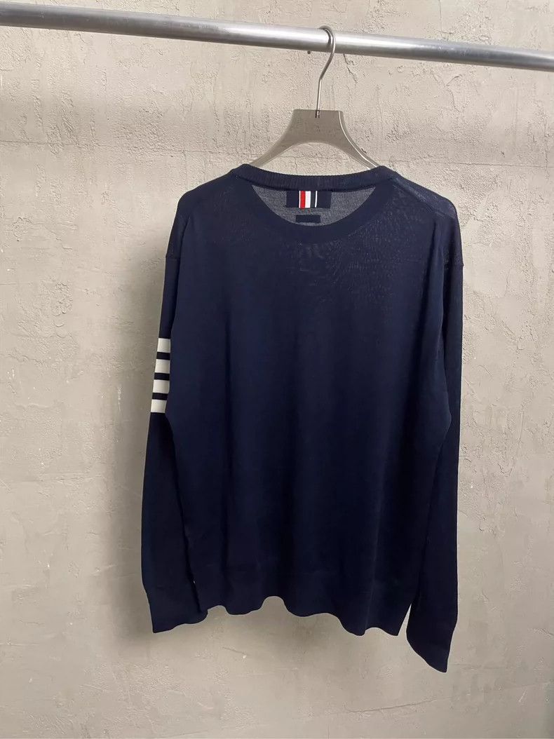 Thom Browne Thom browne Dark blue four-striped wool round-neck sweater Size US XL / EU 56 / 4 - 2 Thumbnail