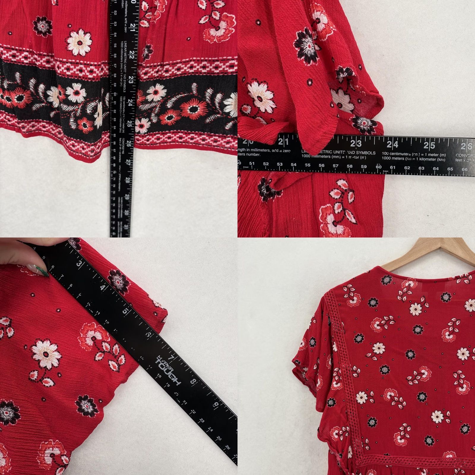 J. Jill J Jill Shirt Womens 2X Red Floral Boho Peasant Top Blouse Rayon Lace Print Y2K Size XXL / US 16-18 / IT 52-54 - 8 Thumbnail