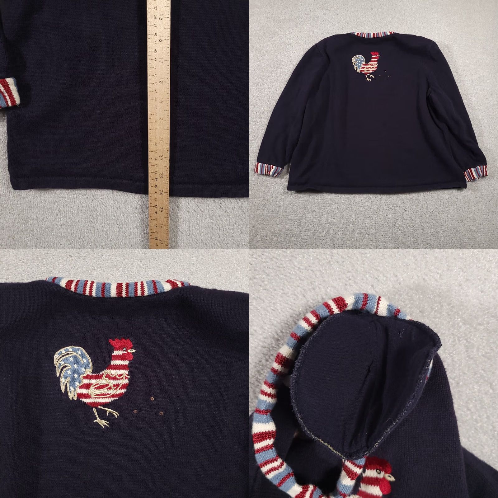 Vintage Christopher & Banks Rooster Red White Blue Patriotic Flag Womens Plus Sweater 3X Cotton Knit Size XXL / US 16-18 / IT 52-54 - 8 Thumbnail