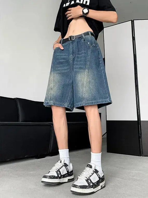 Japanese Brand Loose straight leg spliced denim shorts Size US 32 / EU 48 - 2 Thumbnail