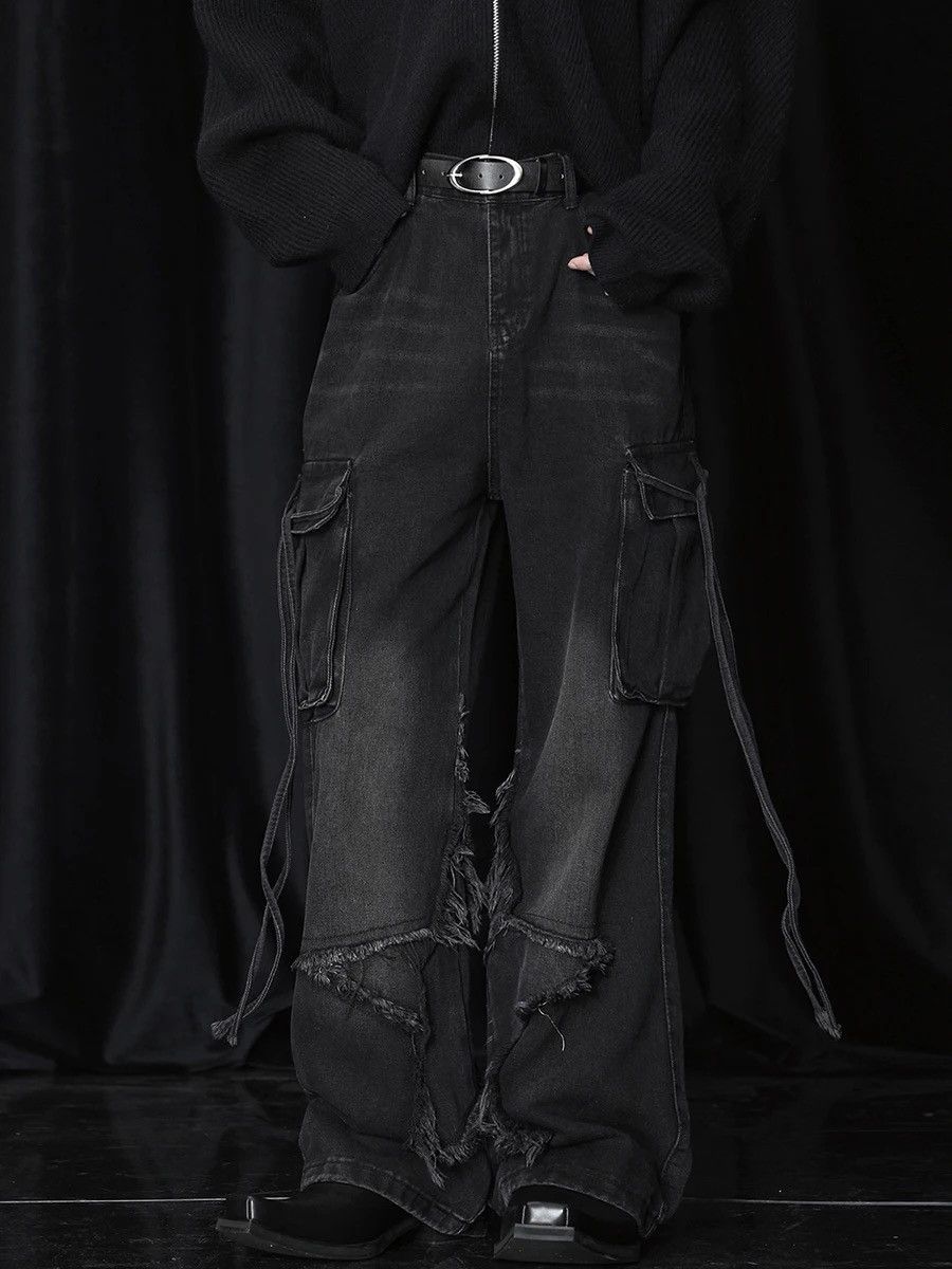 Japanese Brand × Jean Vintage Raw Hem Design Wide Leg Baggy Jeans Size US 32 / EU 48 - 1 Thumbnail