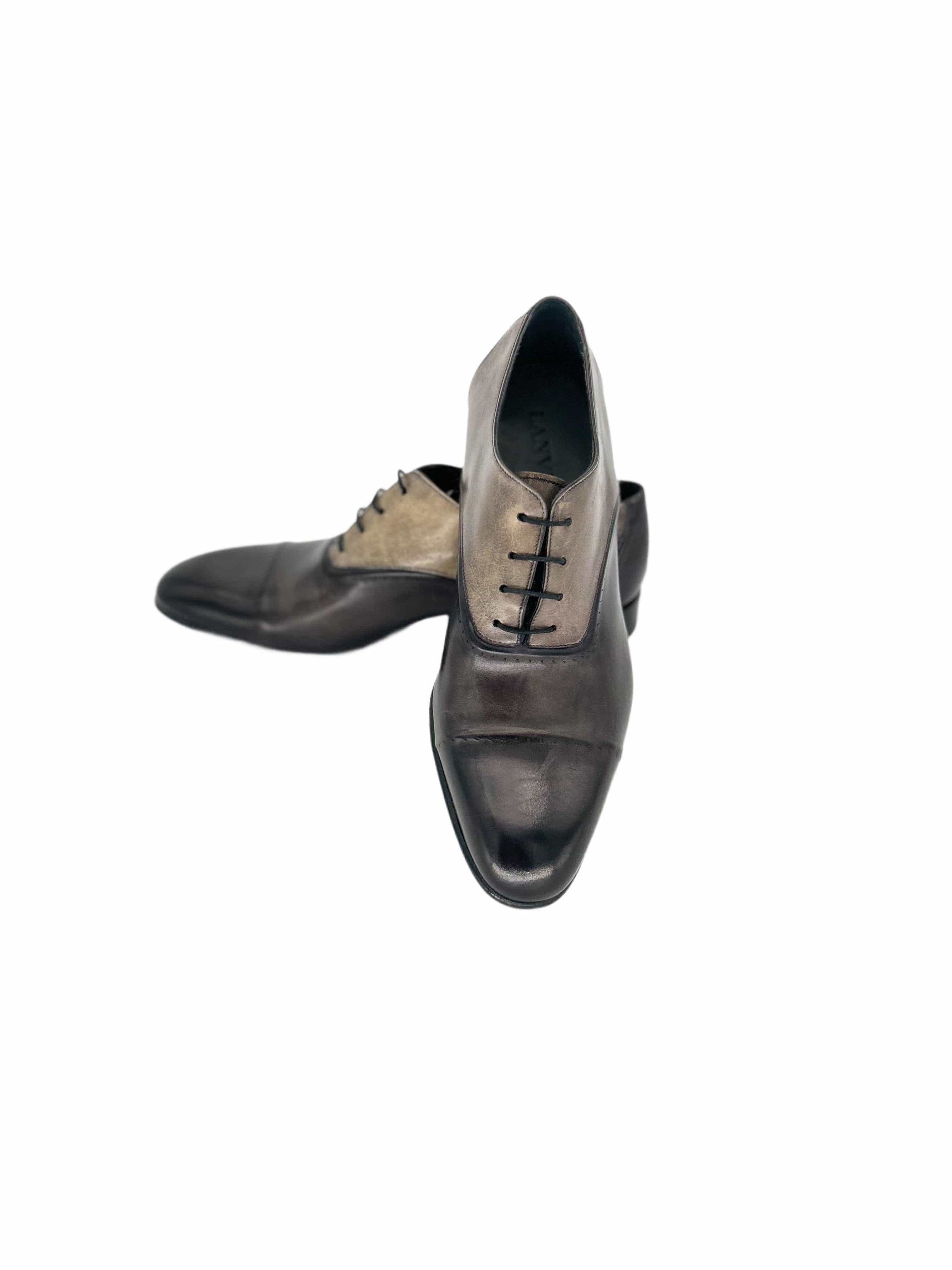 Lanvin Lanvin Grey Burnished Leather Oxford Shoes Size US 7 / EU 40 - 3 Thumbnail
