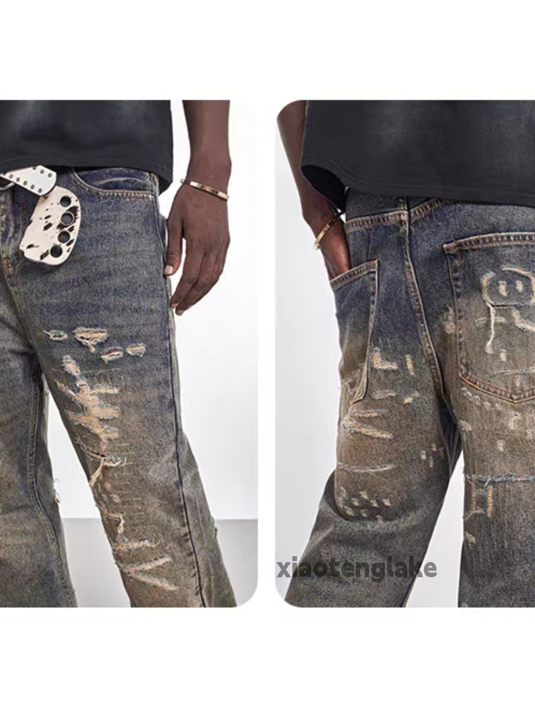 Jean Washed faded utility punk yuppie grunge ripped jeans Size US 30 / EU 46 - 2 Thumbnail