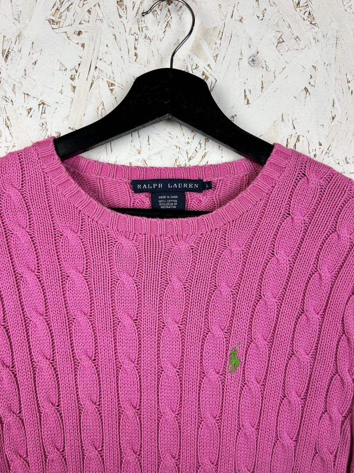 Polo Ralph Lauren Vintage Polo Ralph Lauren Cable Knit Pink Sweater Cotton L Size L / US 10 / IT 46 - 2 Thumbnail