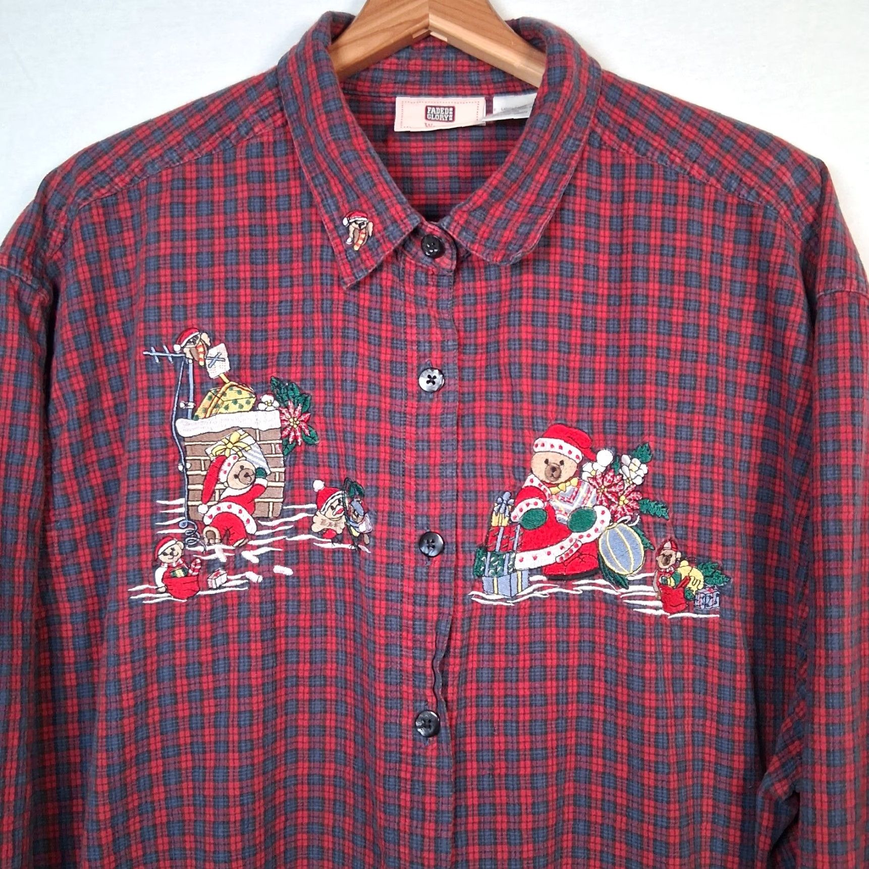 Faded Glory Faded Glory Christmas Shirt Women Plus Size 22W 24W Plaid Bear Santa Embroidered Button-Up Blouse Red Holiday Season Winter Womens Size 3XL / US 20-22 - 2 Thumbnail