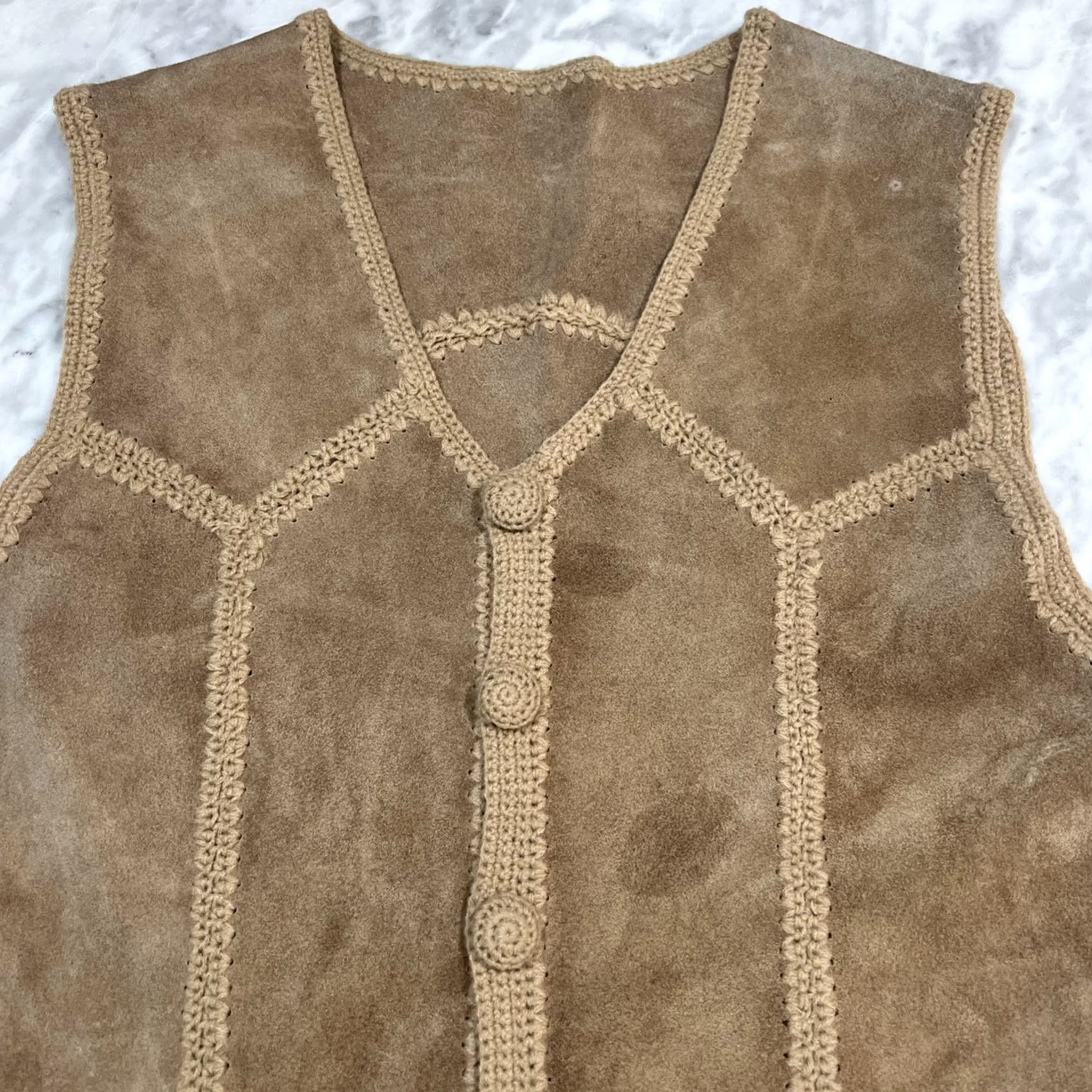 Vintage VINTAGE Leather Knit Gilet Vest Women’s Medium Brown Boho Gilet Vest Size M / US 6-8 / IT 42-44 - 3 Thumbnail