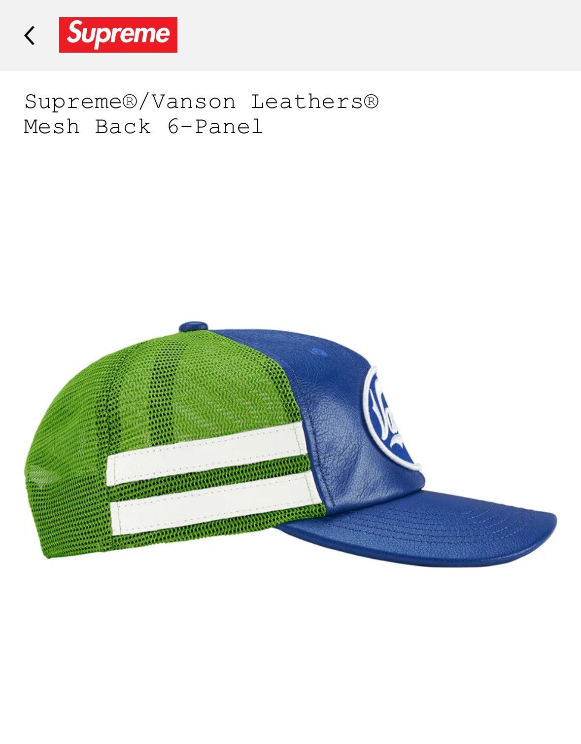 Supreme Vanson Leathers Mesh Hat Royal