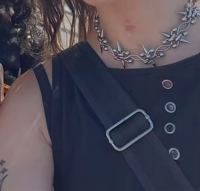 Japanese Brand Punk Rock Piercing Spike Double Layer Chain Necklace Size ONE SIZE - 4 Thumbnail
