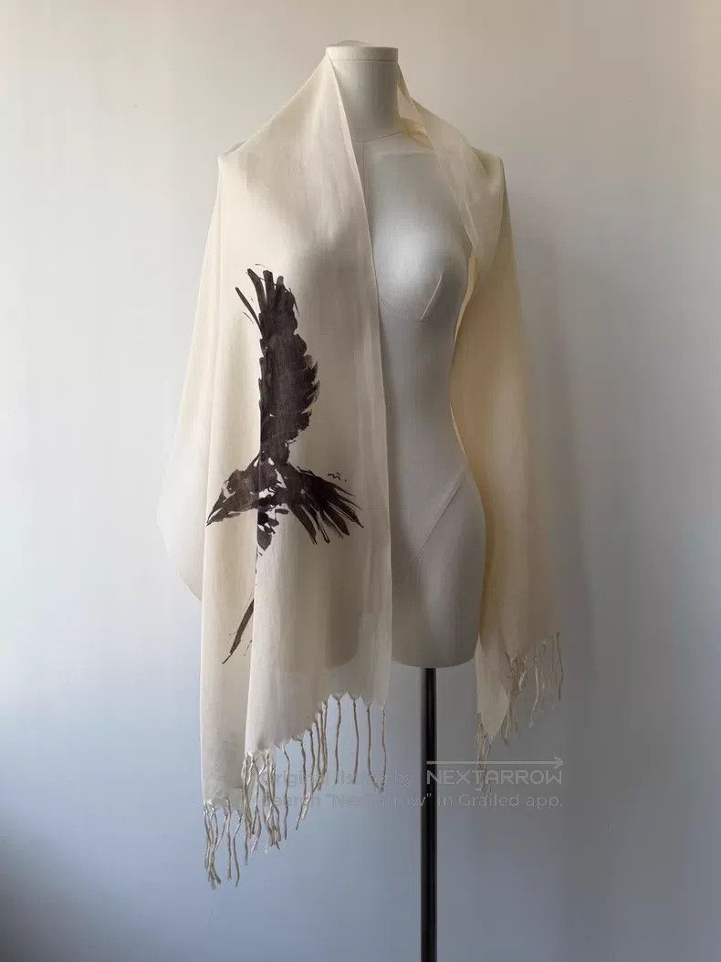 Yohji Yamamoto Yohji Yamamoto 06SS Ink Crow Shawl Scarf Size ONE SIZE - 2 Thumbnail