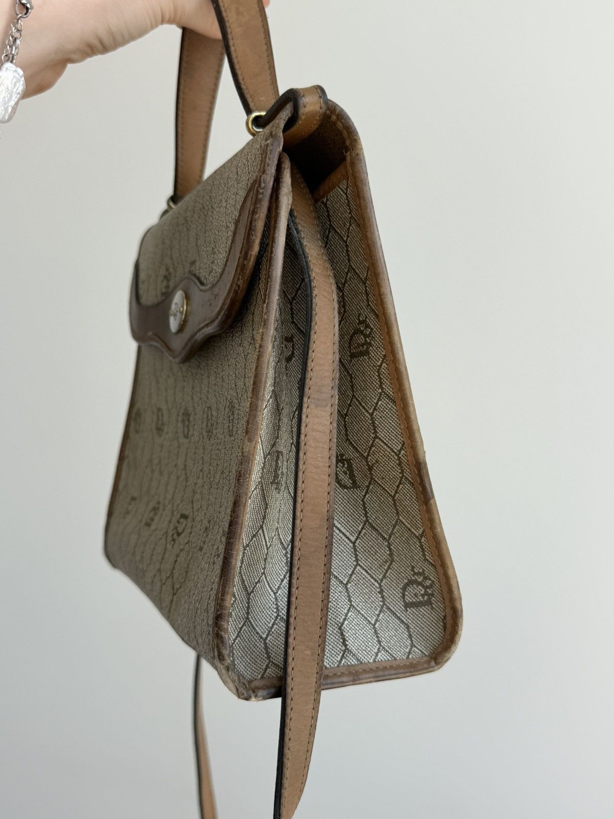 Dior Christian Dior France Vintage Honeycomb Canvas Leather Bag Size ONE SIZE - 15 Thumbnail