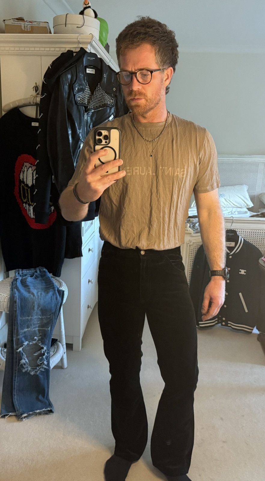 Saint Laurent Paris $620 ss23 Saint Laurent reverse logo khaki t shirt L Size US L / EU 52-54 / 3 - 3 Thumbnail