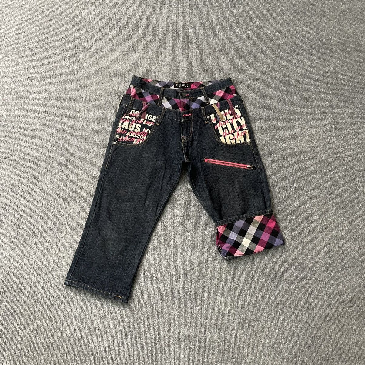 PPFM Nylaus Patchwork Graphic Jeans Denim Cropped Pants Punk Y2K Size US 29 - 1 Thumbnail