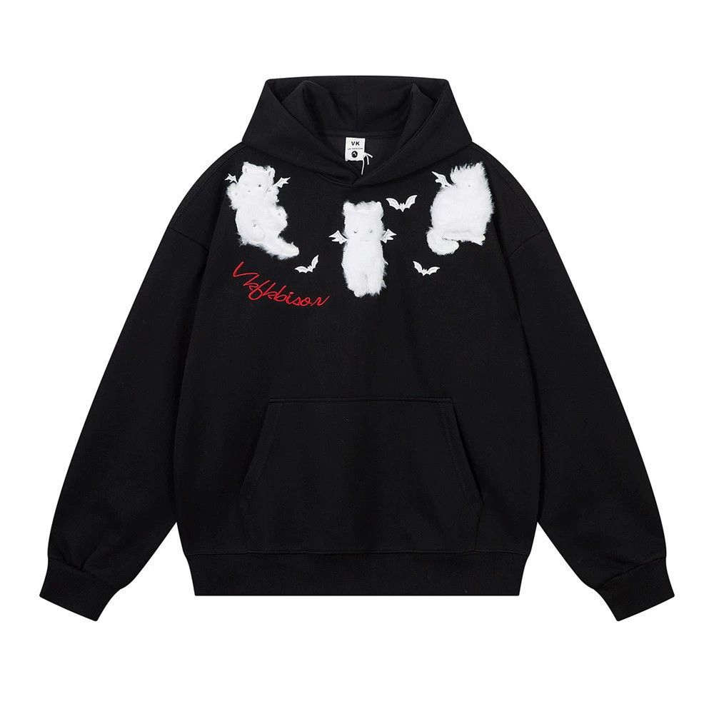Vintage Cartoon embroidered kitten hoodie casual loose men's Size US M / EU 48-50 / 2 - 1 Thumbnail
