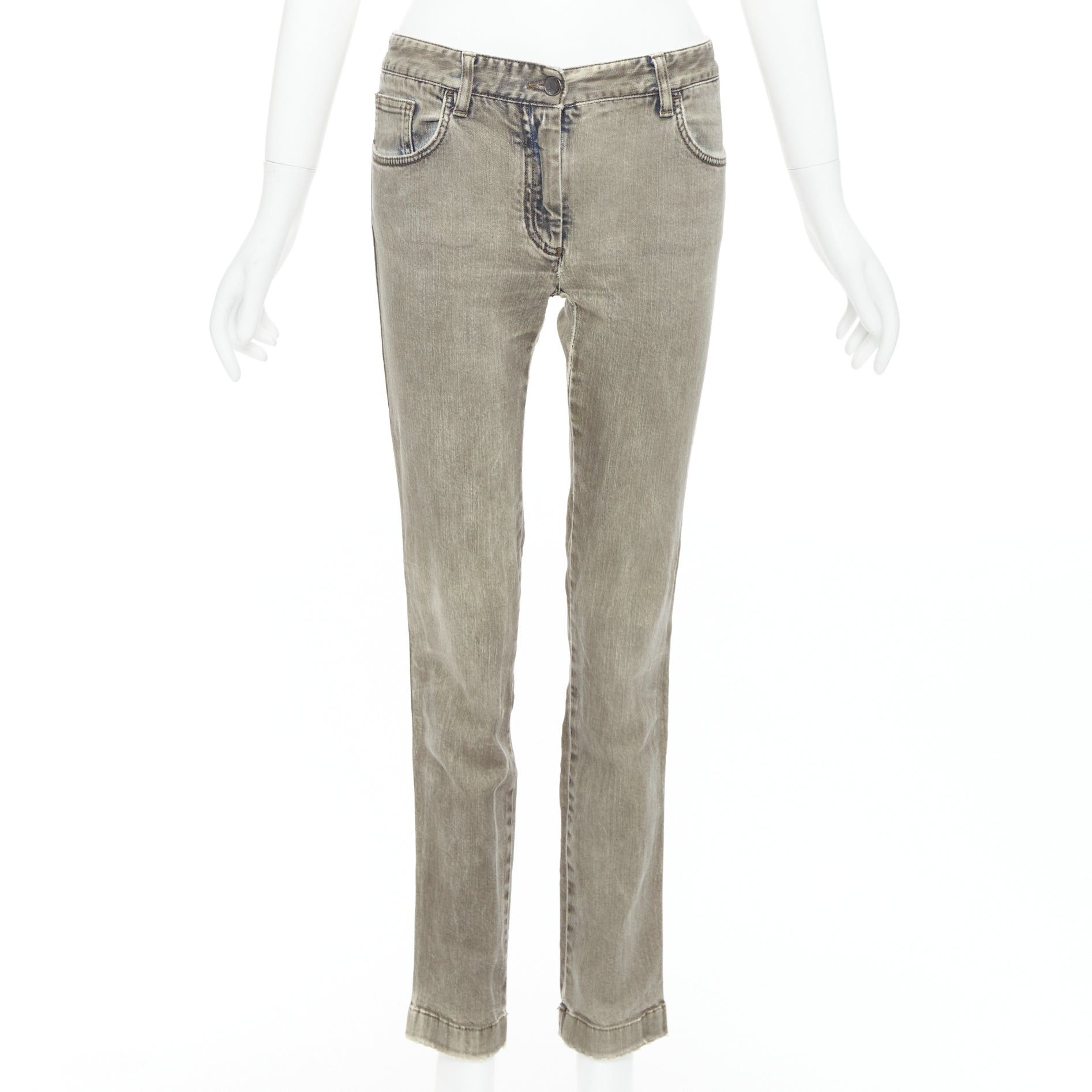 Dolce & Gabbana DOLCE GABBANA khaki denim washed logo metal plate jeans IT42 M Size 28" / US 6 / IT 42 - 1 Thumbnail