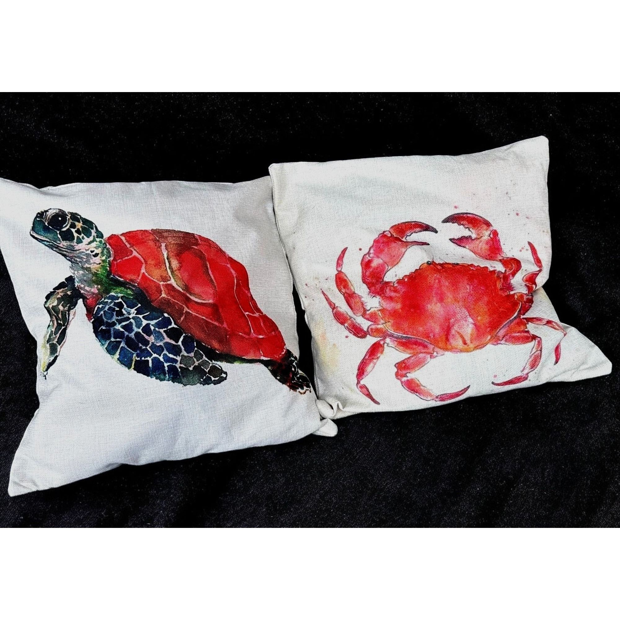 Handmade Sea Turtle Crab Throw Pillow Covers Hand Painted Art Decor S Size ONE SIZE - 4 Thumbnail