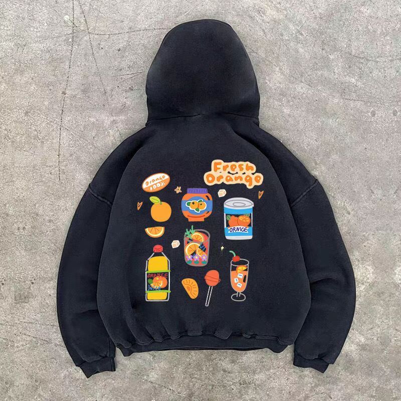 Designer × Japanese Brand Black washed vintage juice print cotton hoodie Size US L / EU 52-54 / 3 - 1 Thumbnail