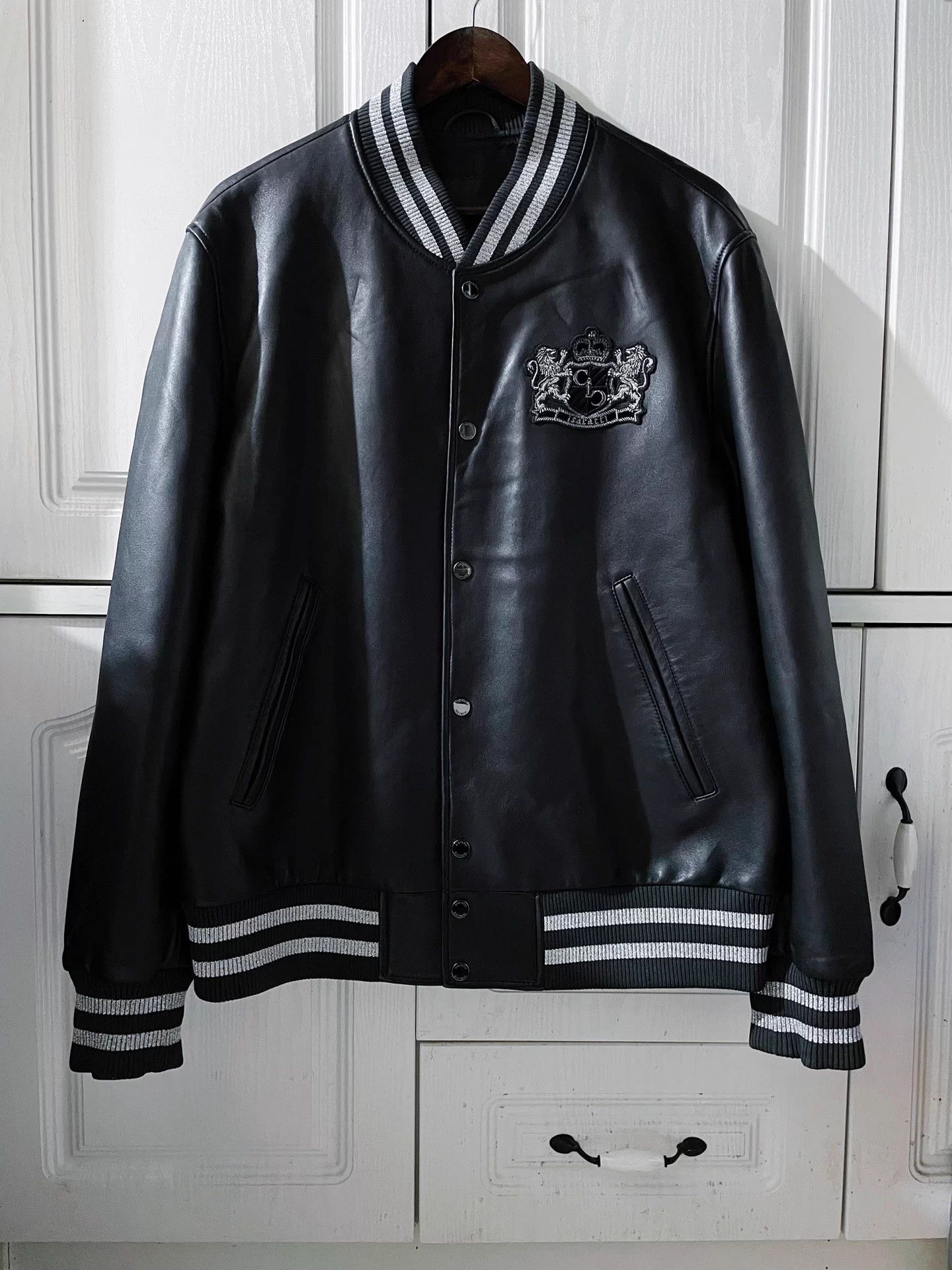 Other isaratti knit embroidery crown leather jacket Size US L / EU 52-54 / 3 - 1 Thumbnail
