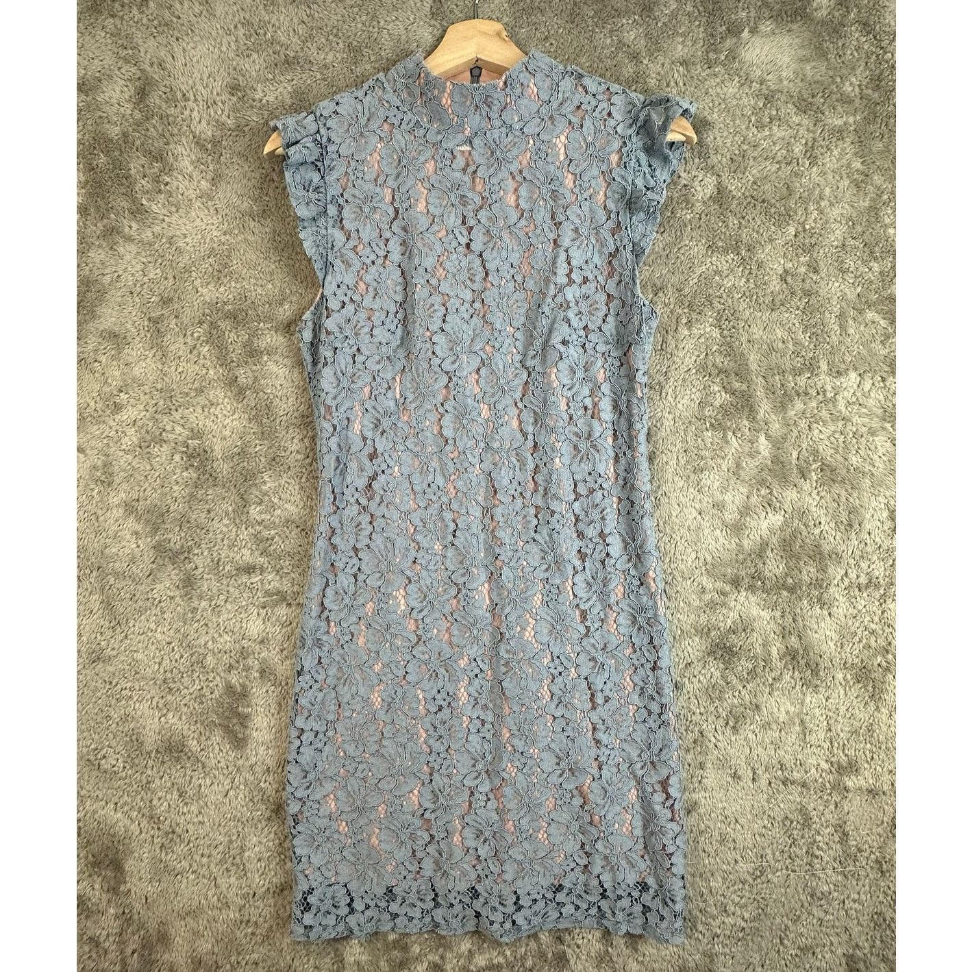 Elie Tahari Tahari Blue Lace Sheath Dress 6 S Small Ruffle Cap Sleeve Size M / US 6-8 / IT 42-44 - 9 Thumbnail