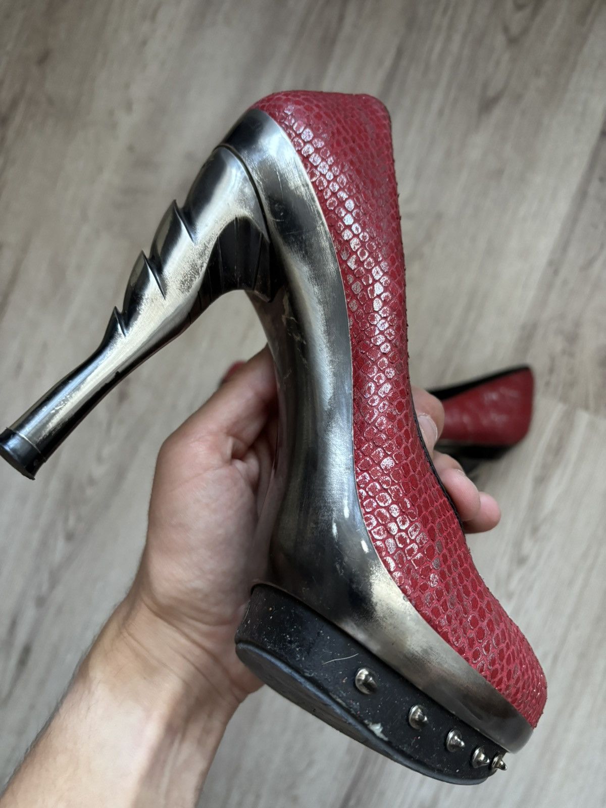 New Rock Red Snake Effect New Rock Heels with Studded Platform EU 40 Size US 9 / IT 39 - 15 Thumbnail
