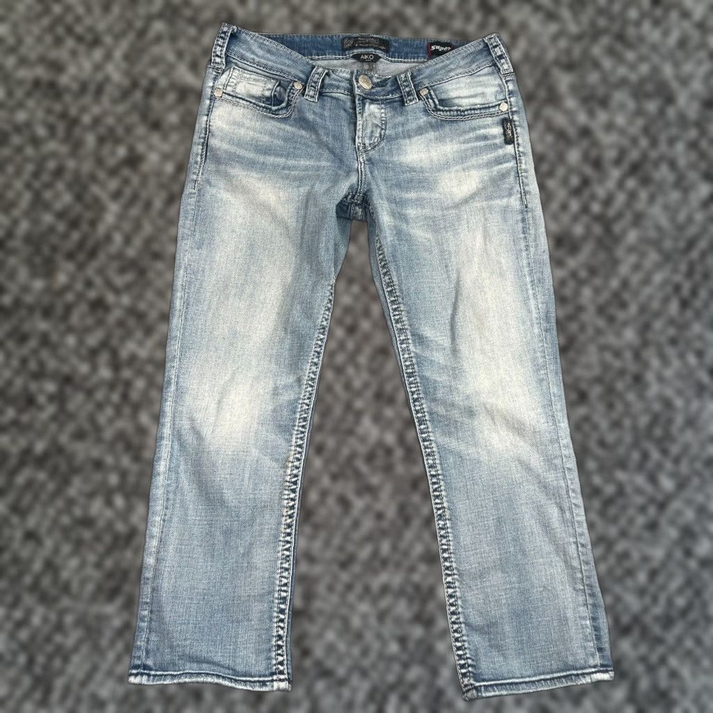 Silver Jeans Co. VINTAGE Silver Jeans Womens Cropped Jeans Aiko Mid Rise Stretch Paisley Blue 29 Size 29" - 1 Thumbnail