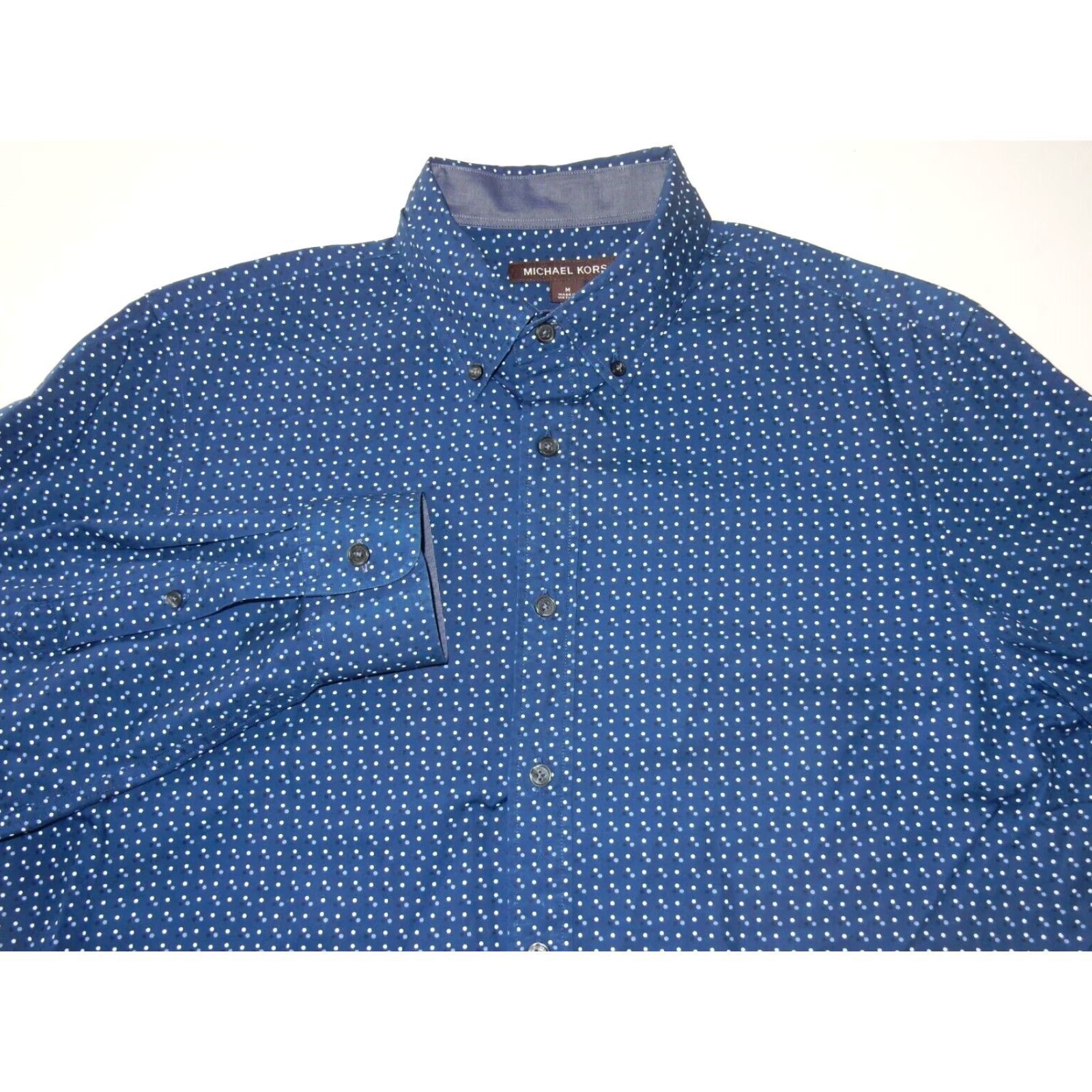 Michael Kors Michael Kors Men's Long Sleeve Button-Up Shirt Size M Cotton Polka Dot Blue Size US M / EU 48-50 / 2 - 2 Thumbnail