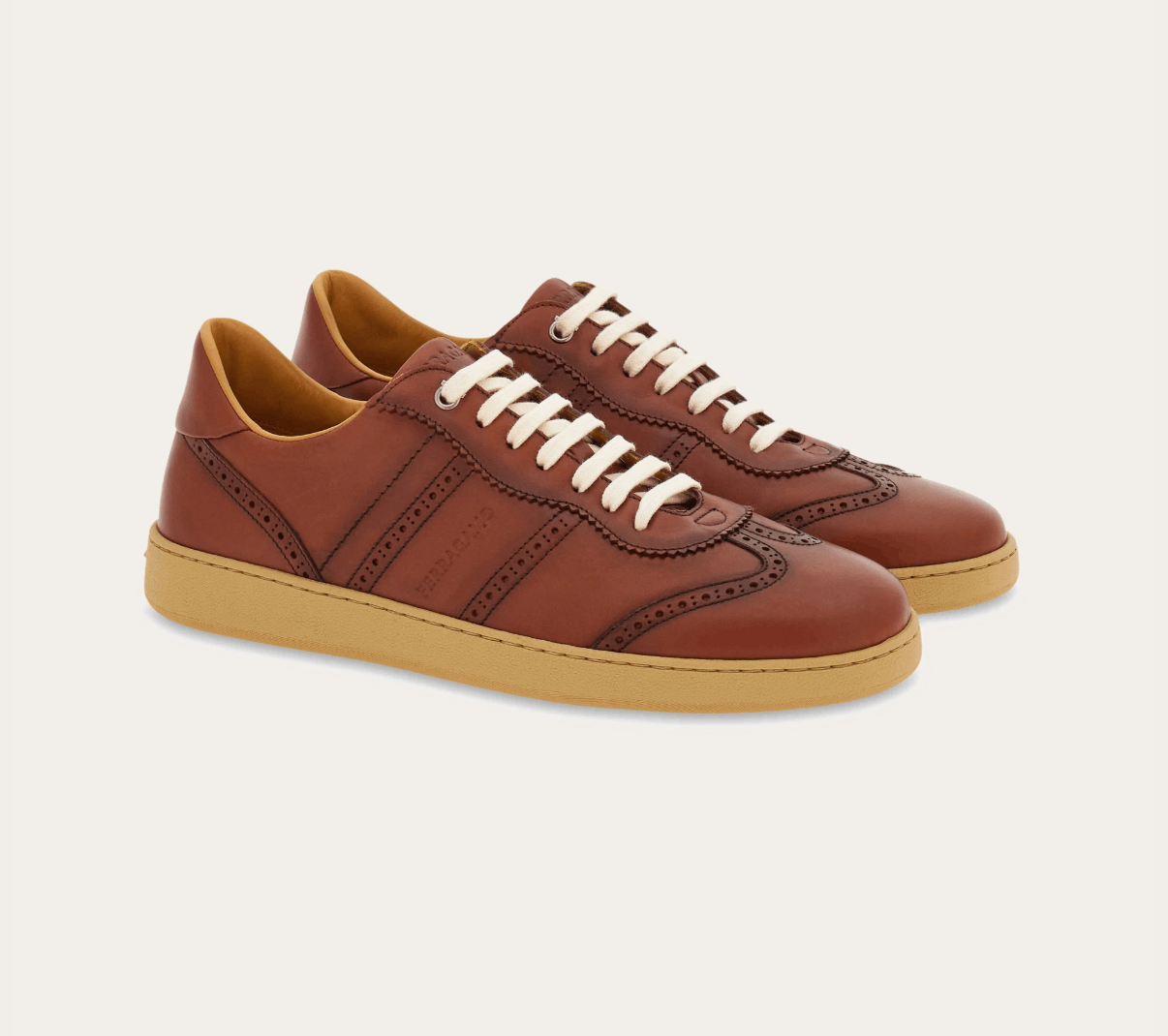 Salvatore Ferragamo o1s1rm0126 Signature Leather Low-Top Sneakers in Brown Size US 12 / EU 45 - 4 Thumbnail