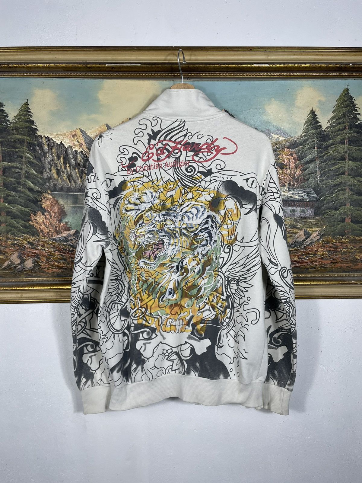 Christian Audigier × Ed Hardy × Vintage Ed Hardy Retro 00s Hoodie With Crystals Affliction Grunge Size L / US 10 / IT 46 - 2 Thumbnail