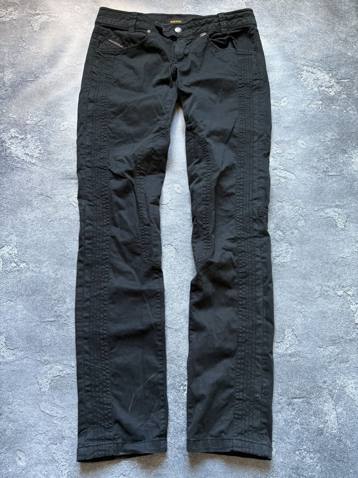 Diesel Vintage 00s Diesel Moto Biker Women’s Black Pants Rare Size 27" / US 4 / IT 40 - 2 Thumbnail