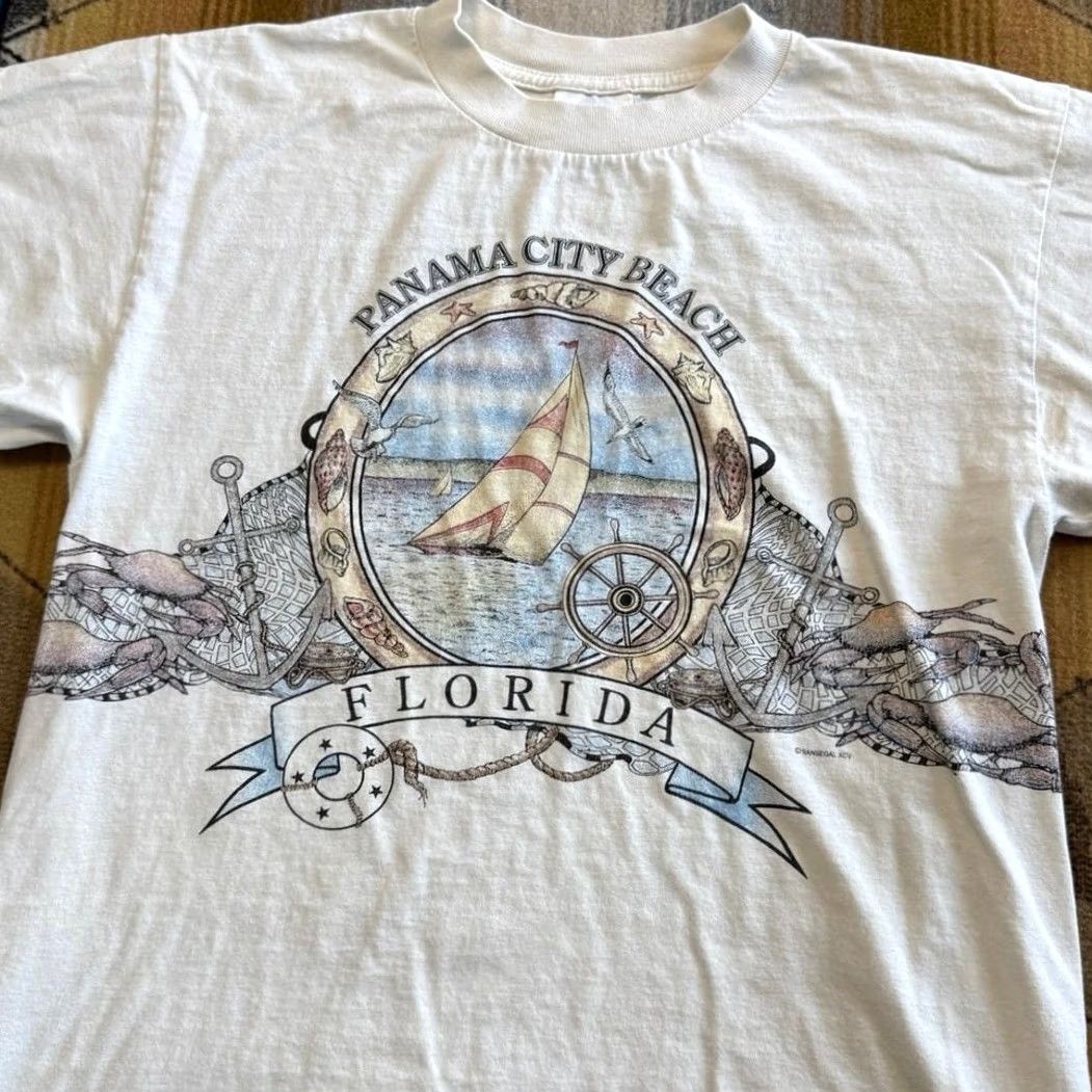 Tultex VINTAGE Florida Sailboat Wrap Around Print T-Shirt Size Medium Mens 90s Outdoor Size US M / EU 48-50 / 2 - 4 Thumbnail