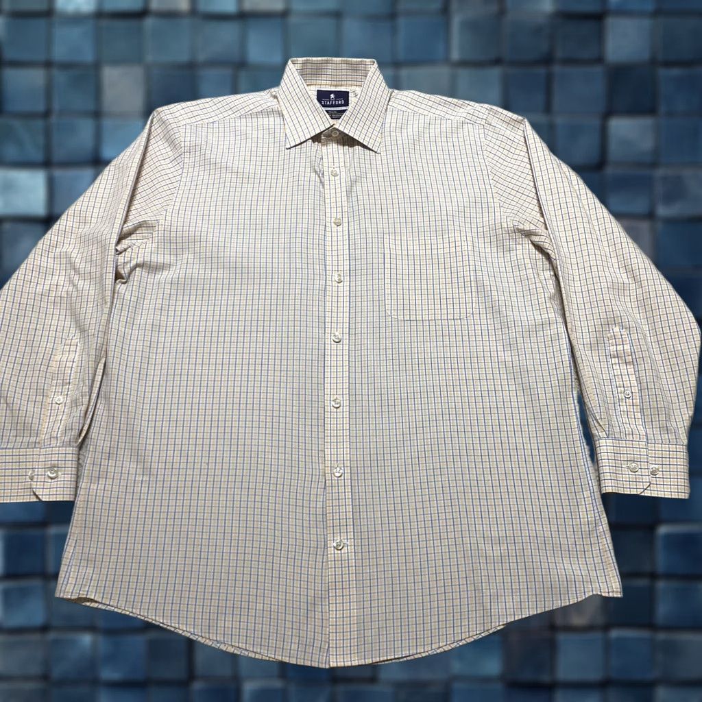 Stafford Stafford Dress Shirt Mens Large Multicolor Plaid Long Sleeve Button-Front 16 16.5 96% Cotton 4% Polyester Classic Size 42R - 1 Thumbnail